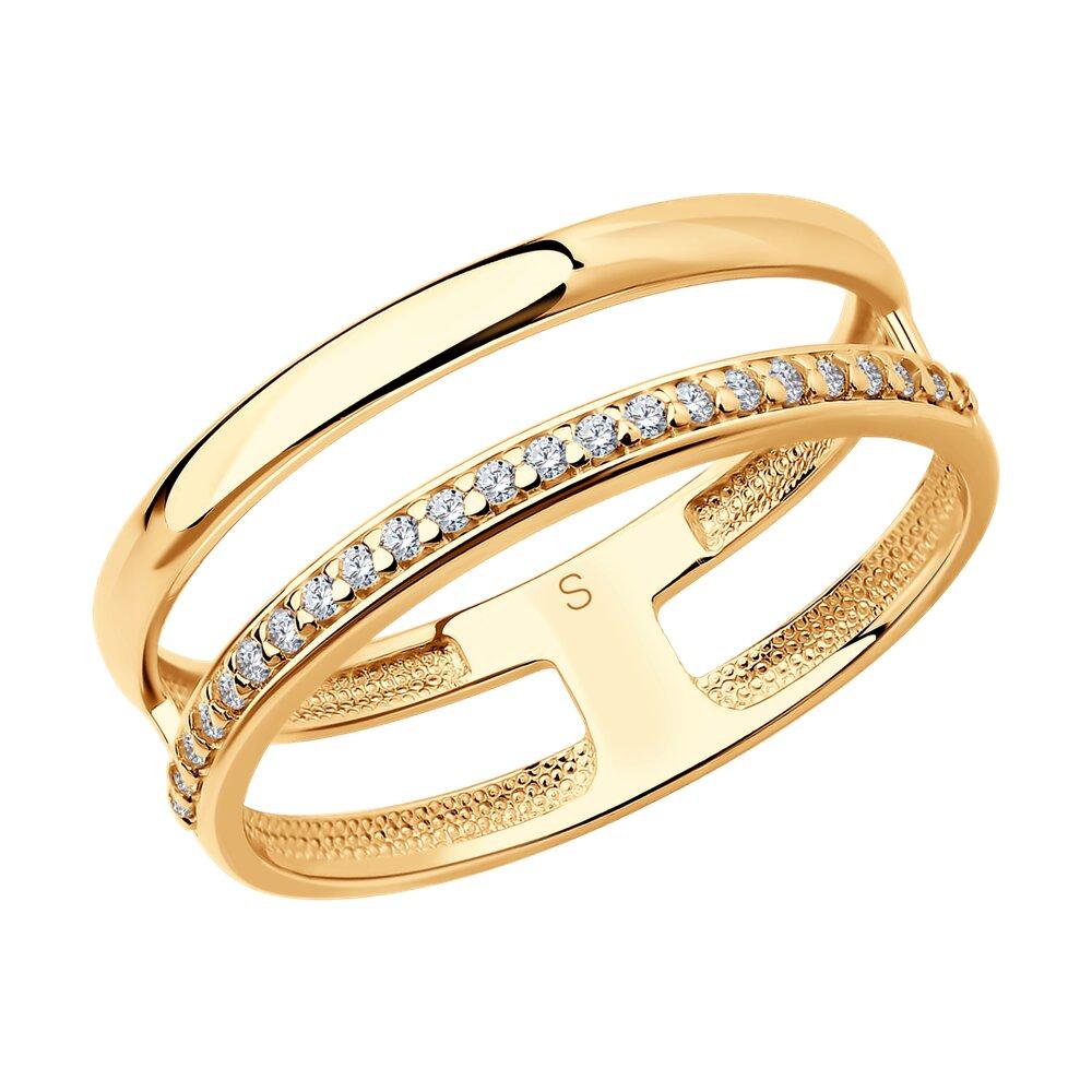 Кольцо из золочёного серебра с фианитами из золочение розовое