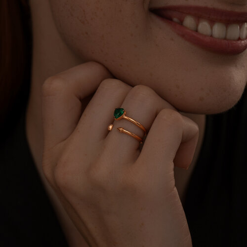 Кольцо из золочёного серебра с фианитом из золочение розовое — вид 2