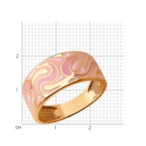 Кольцо из золочёного серебра с эмалью из золочение розовое — вид 3