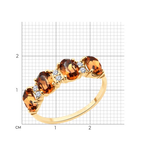 Кольцо из золочёного серебра с кристаллами и фианитами из золочение розовое — вид 3
