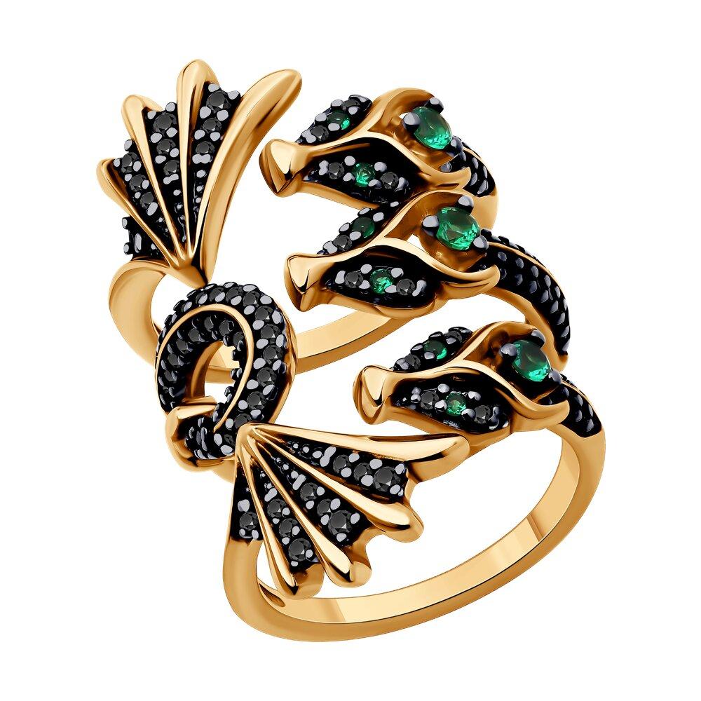 Кольцо из золочёного серебра с фианитами из золочение розовое