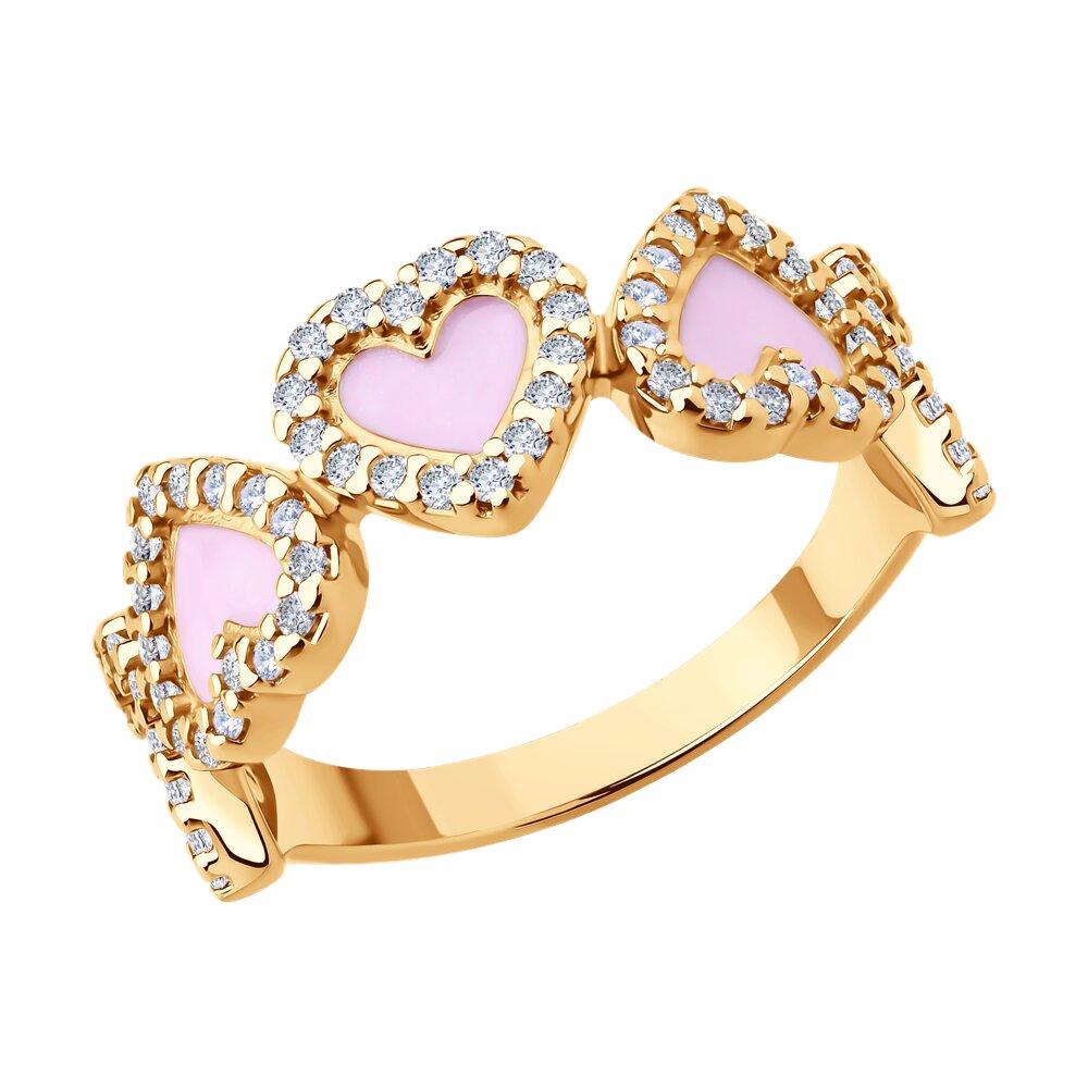 Кольцо из золочёного серебра с фианитами и эмалью - видео на модели