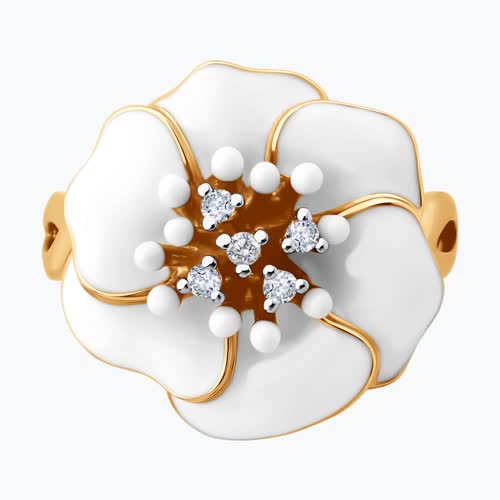 Кольцо из золочёного серебра с фианитами и эмалью из серебро — вид 2