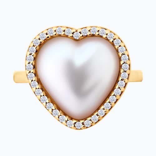 Кольцо из золочёного серебра с синтетическим жемчугом и фианитами из серебро — вид 2