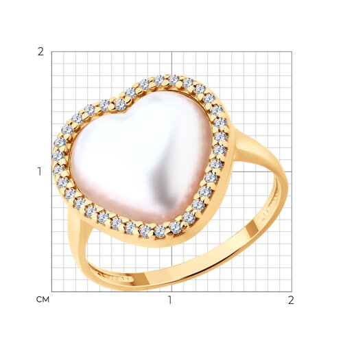 Кольцо из золочёного серебра с синтетическим жемчугом и фианитами из серебро — вид 5