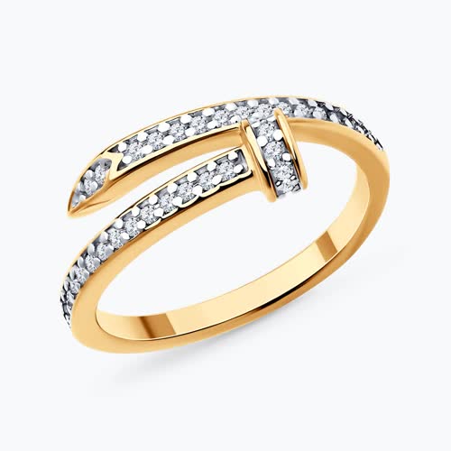 Кольцо из золочёного серебра с фианитами из серебро