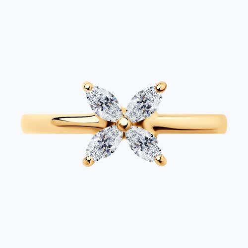 Кольцо из золочёного серебра с фианитами из серебро — вид 2