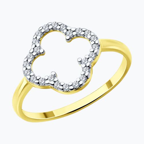 Кольцо из золочёного серебра с фианитами из серебро