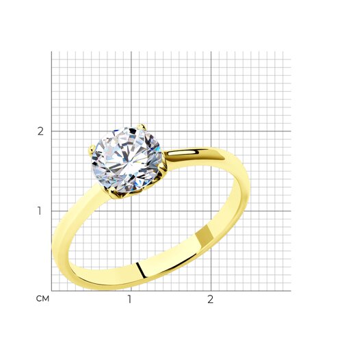 Кольцо из золочёного серебра с фианитом из золочение желтое — вид 2