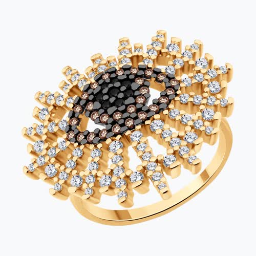 Кольцо из золочёного серебра с фианитами из золочение розовое