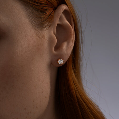 Серьги-пусеты из золочёного серебра с фианитами из серебро — вид 2