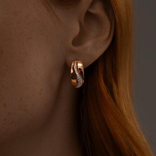 Серьги из золочёного серебра с фианитами из золочение розовое — вид 2