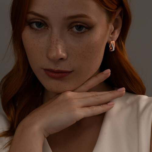 Серьги из золочёного серебра с фианитами из золочение розовое — вид 3