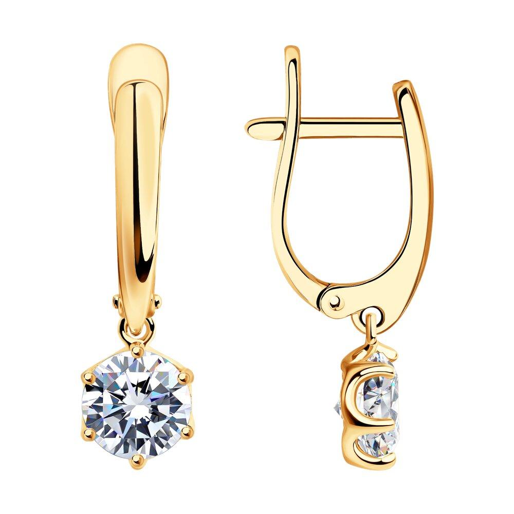 Серьги из золочёного серебра с фианитами - видео на модели