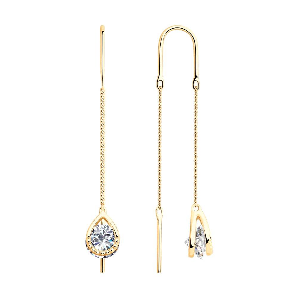 Серьги из золочёного серебра с фианитами - видео на модели