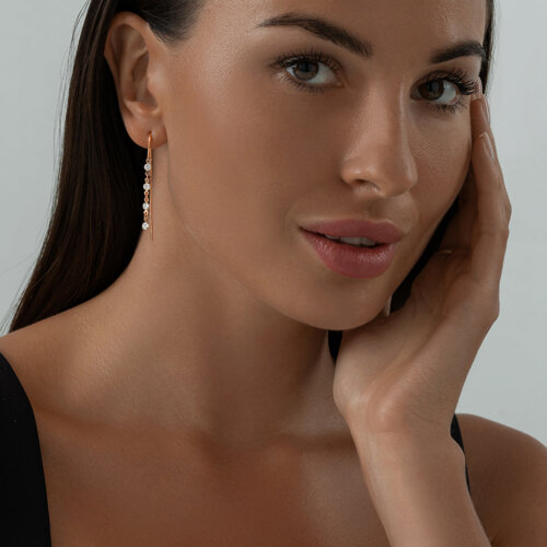 Серьги из золочёного серебра с фианитами из золочение розовое — вид 3