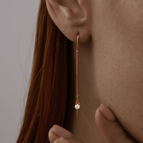 Серьги из золочёного серебра с фианитами из золочение розовое — вид 2