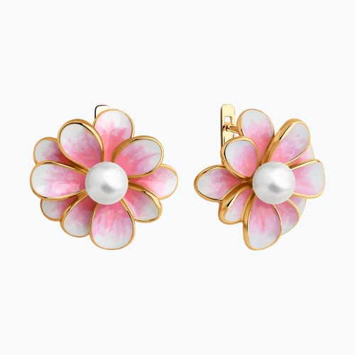 Серьги из золочёного серебра с жемчугом и эмалью из серебро — вид 2