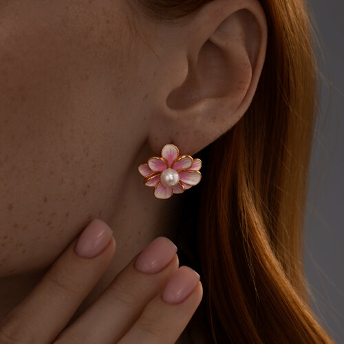 Серьги из золочёного серебра с жемчугом и эмалью из серебро — вид 3