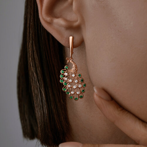 Серьги из серебра с фианитами из золочение розовое — вид 2