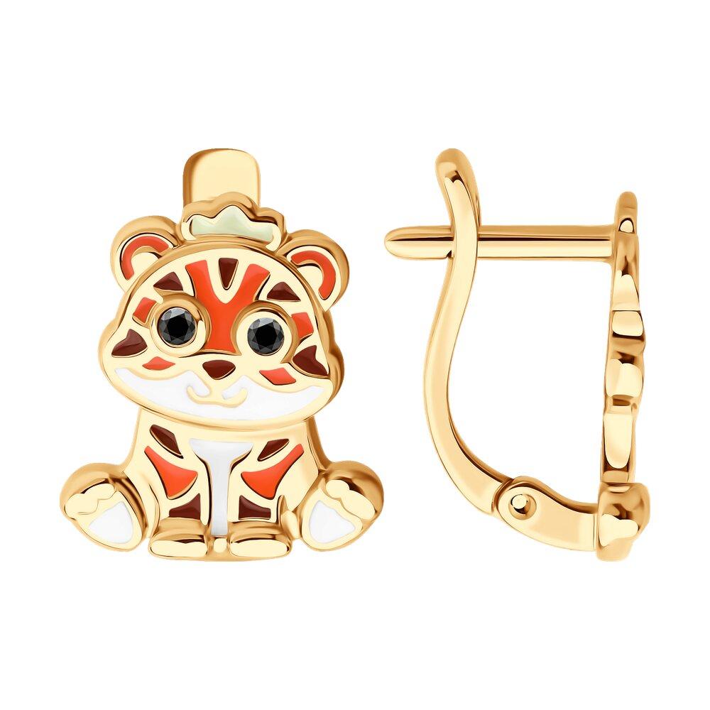 Серьги из золочёного серебра с фианитами и эмалью - видео на модели