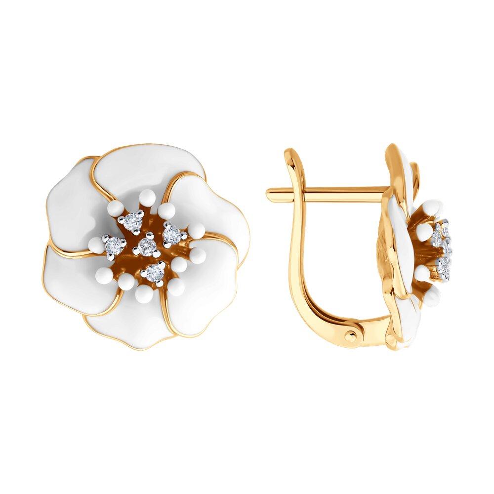 Серьги из золочёного серебра с фианитами и эмалью - видео на модели