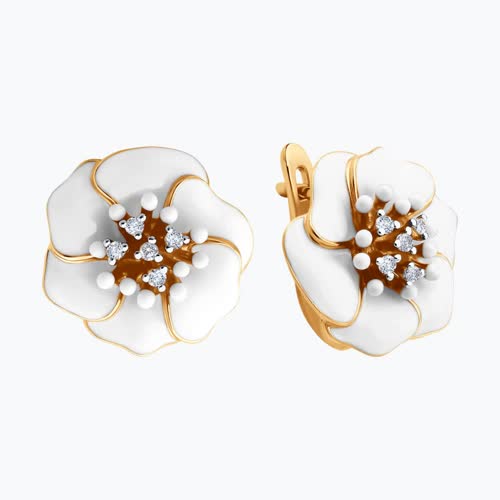 Серьги из золочёного серебра с фианитами и эмалью из серебро — вид 2