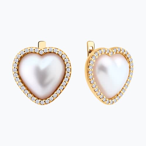 Серьги из золочёного серебра с синтетическим жемчугом и фианитами из серебро — вид 2