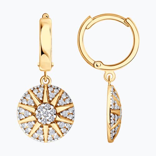 Серьги из золочёного серебра с фианитами - видео на модели