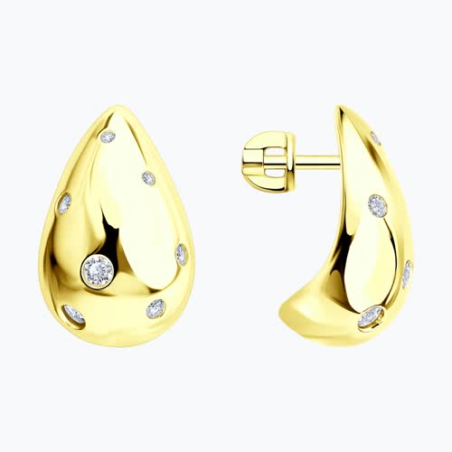 Серьги из золочёного серебра с фианитами - видео на модели