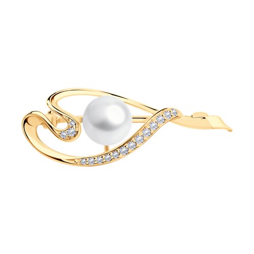 Позолоченная брошь с жемчугом и фианитами - видео