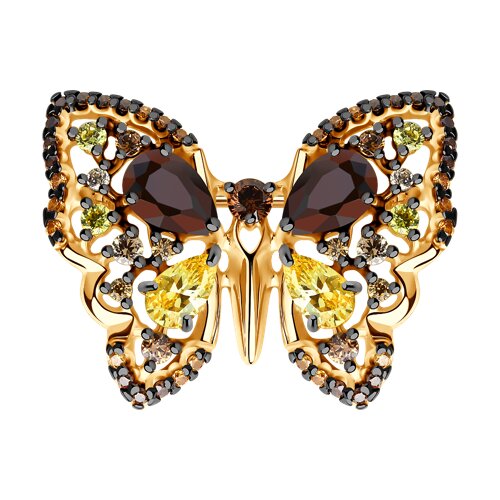 Брошь из золочёного серебра с жёлтыми и коричневыми фианитами - видео