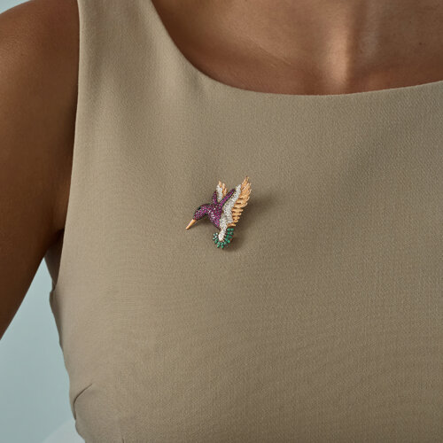 Брошь из золочёного серебра с корундами и фианитами из золочение розовое — вид 2