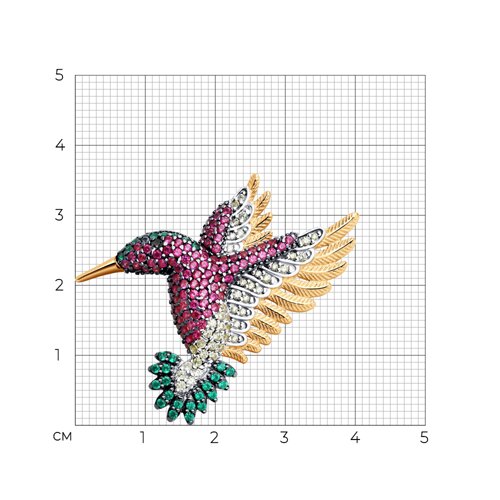 Брошь из золочёного серебра с корундами и фианитами из золочение розовое — вид 3