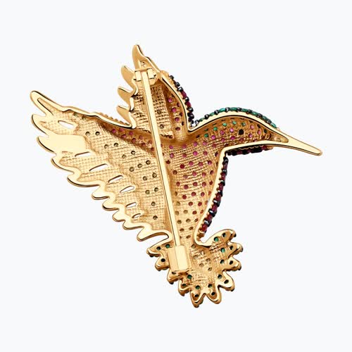 Брошь из золочёного серебра с корундами и фианитами из золочение розовое — вид 4