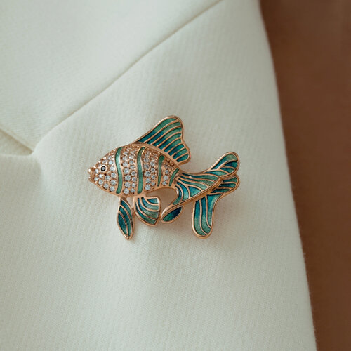 Брошь из золочёного серебра с фианитами и эмалью из серебро — вид 3