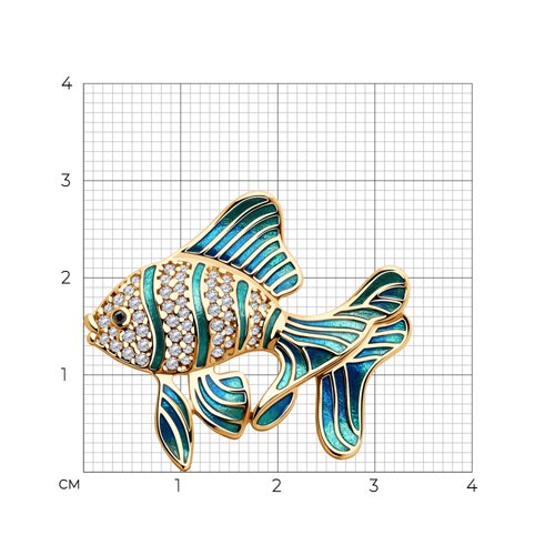 Брошь из золочёного серебра с фианитами и эмалью из серебро — вид 4