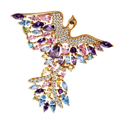 Брошь из золочёного серебра с фианитами - видео