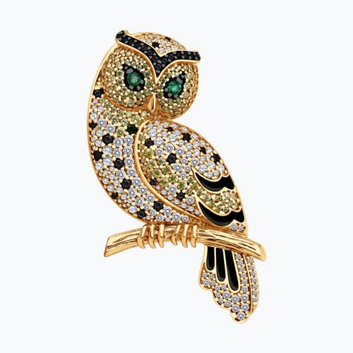 Брошь из золочёного серебра с фианитами и эмалью - видео на модели