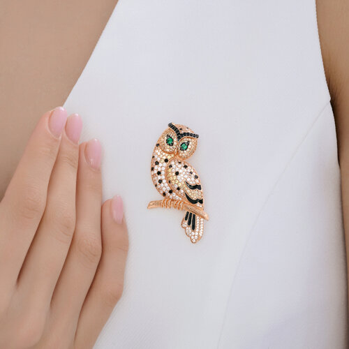 Брошь из золочёного серебра с фианитами и эмалью из серебро — вид 3