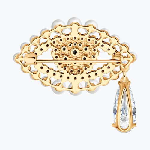 Брошь из золочёного серебра с синтетическим жемчугом и фианитами из золочение розовое — вид 4