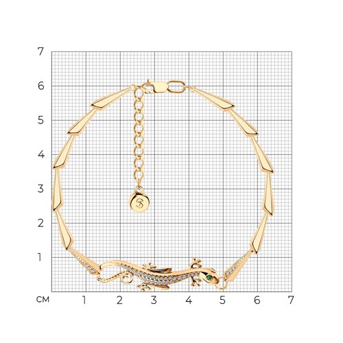 Браслет из золочёного серебра с зелеными фианитами из золочение розовое — вид 4
