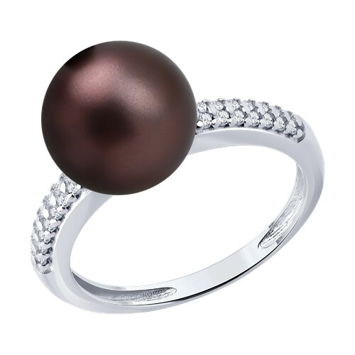 Кольцо из серебра с синтетическим жемчугом и фианитами - видео на модели