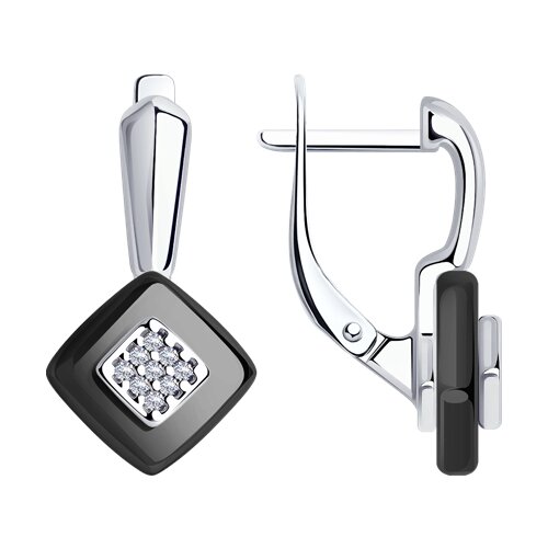 Серьги из серебра с керамическими вставками и фианитами