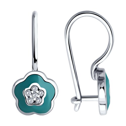 Серьги из серебра с фианитами и эмалью