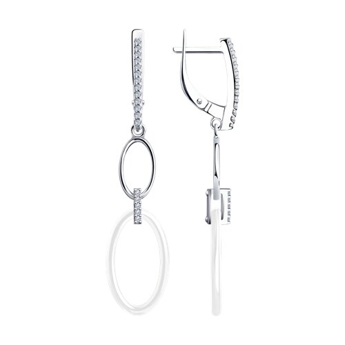 Серьги из серебра с керамическими вставками и фианитами