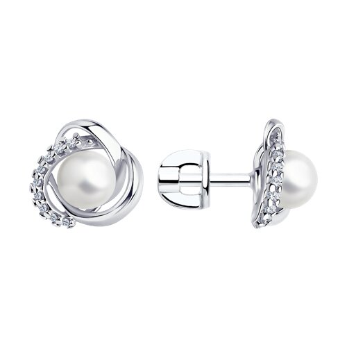 Серьги из серебра с жемчугом и фианитами - видео