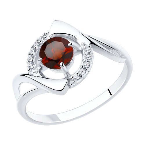 Кольцо из серебра с гранатом и фианитами