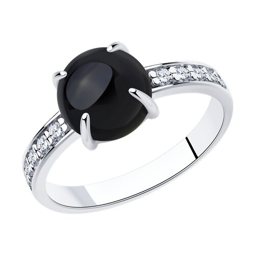 Кольцо из серебра с агатом и фианитами