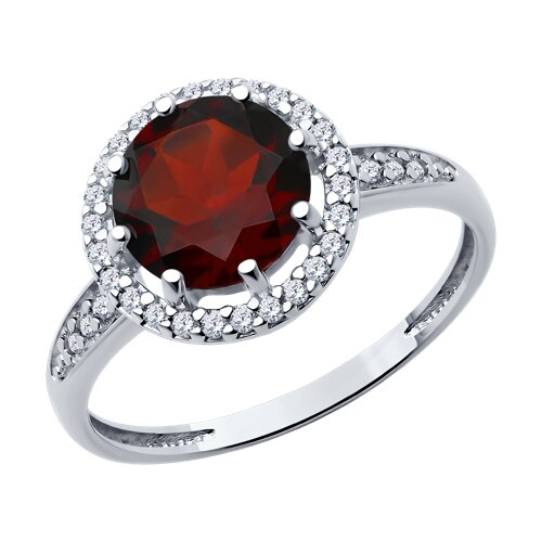 Кольцо из серебра с гранатом и фианитами